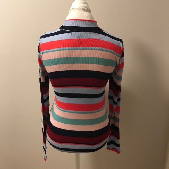 Striped Ribbed Top Mock Neck Stretch - Picture 4 of 7